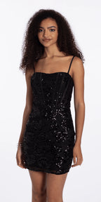 Rose Sequin Corset Lace Up Back Bodycon Dress