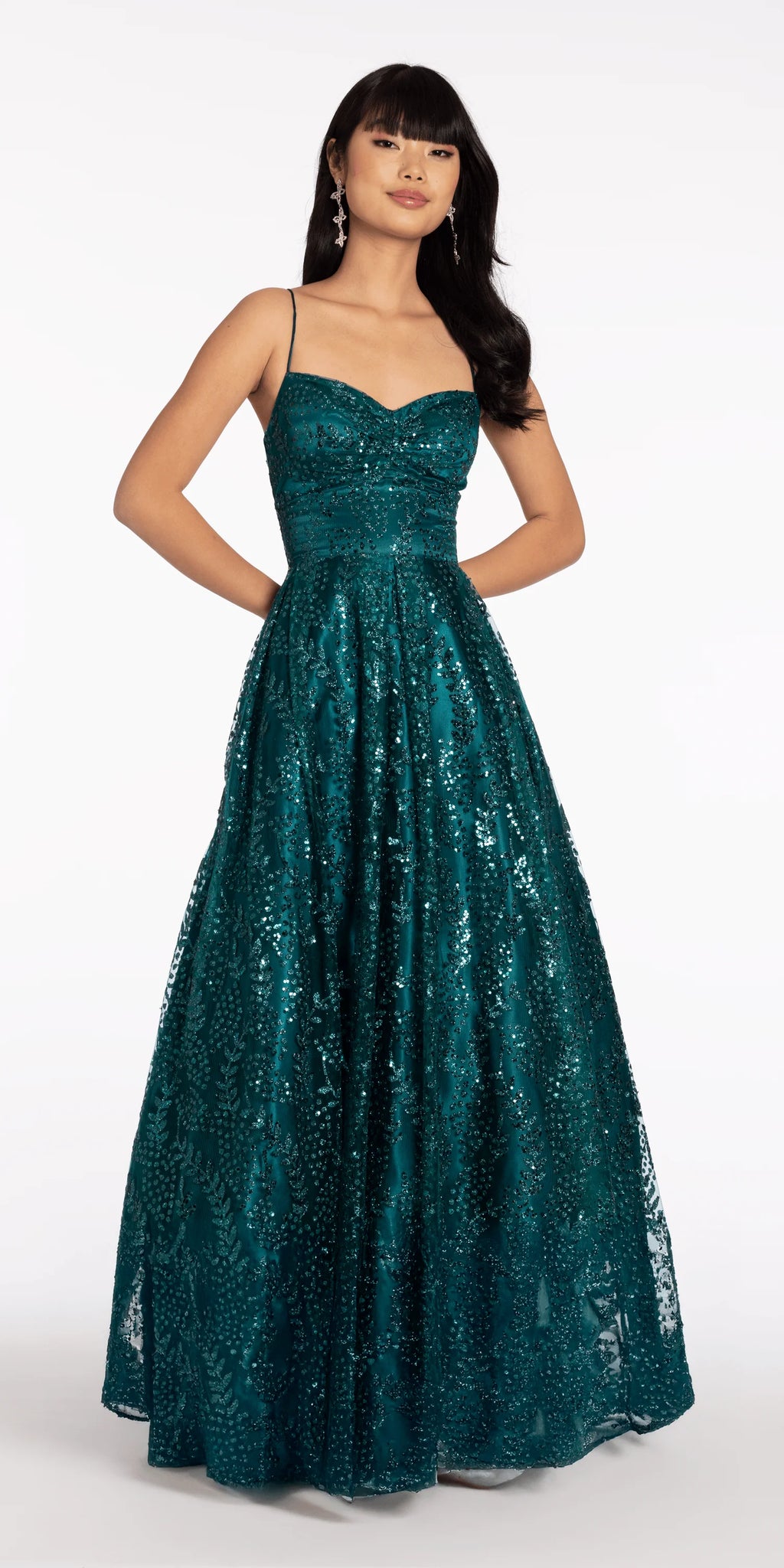 Glitter Mesh Sweetheart Lace Up Back Ballgown