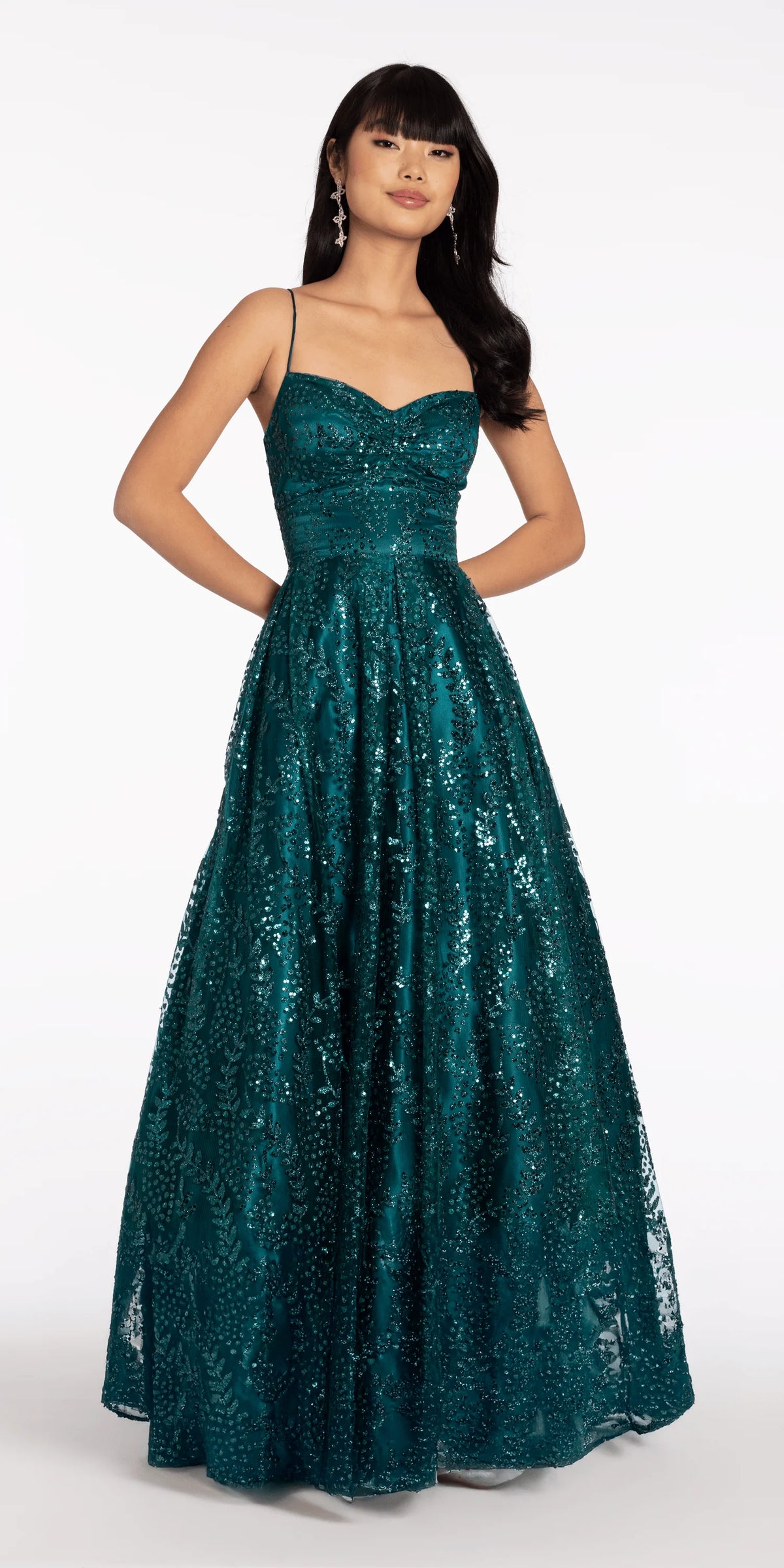 Glitter Mesh Sweetheart Lace Up Back Ballgown