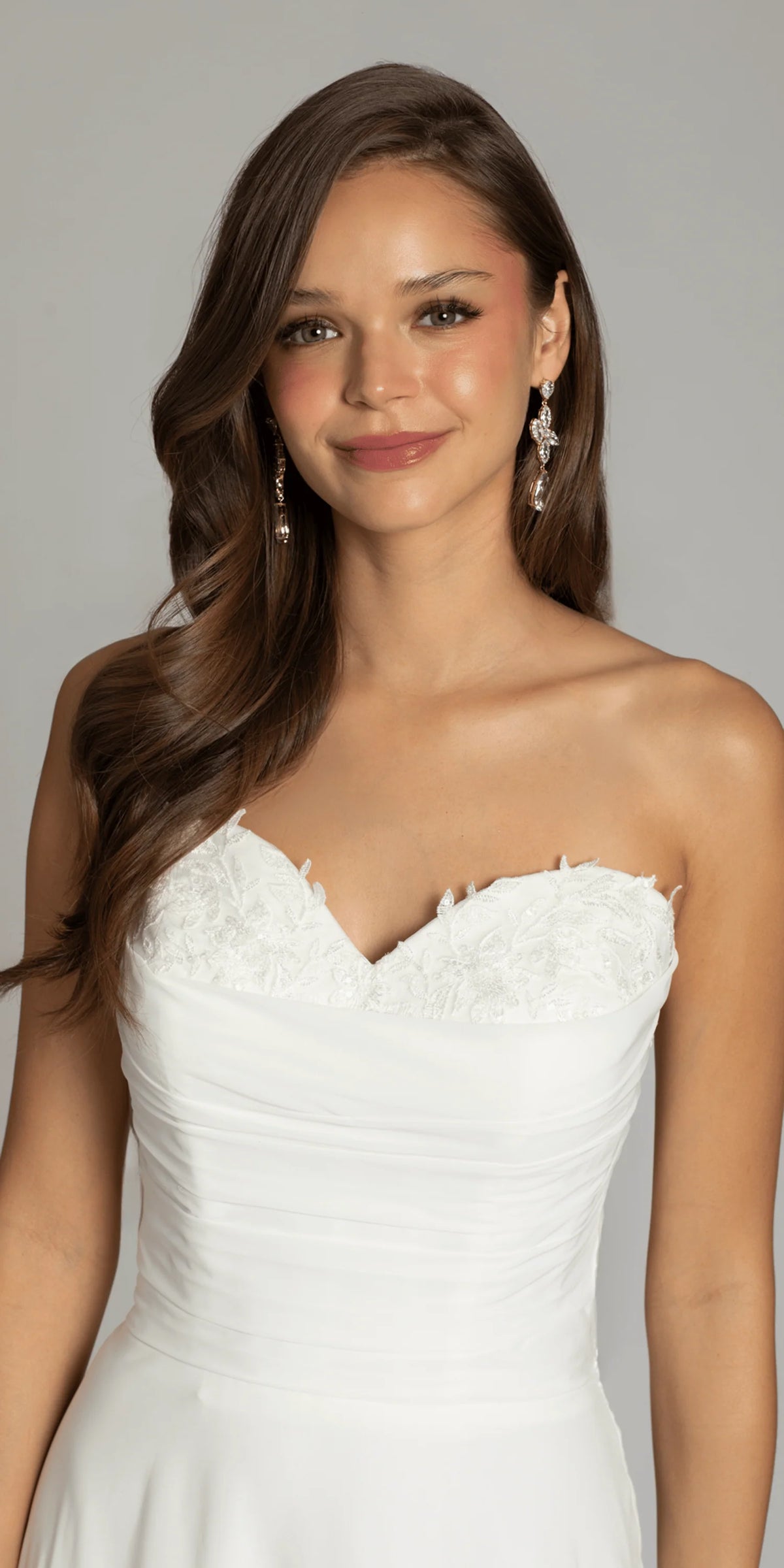 Strapless Chiffon Drape A Line Dress with Applique Hem