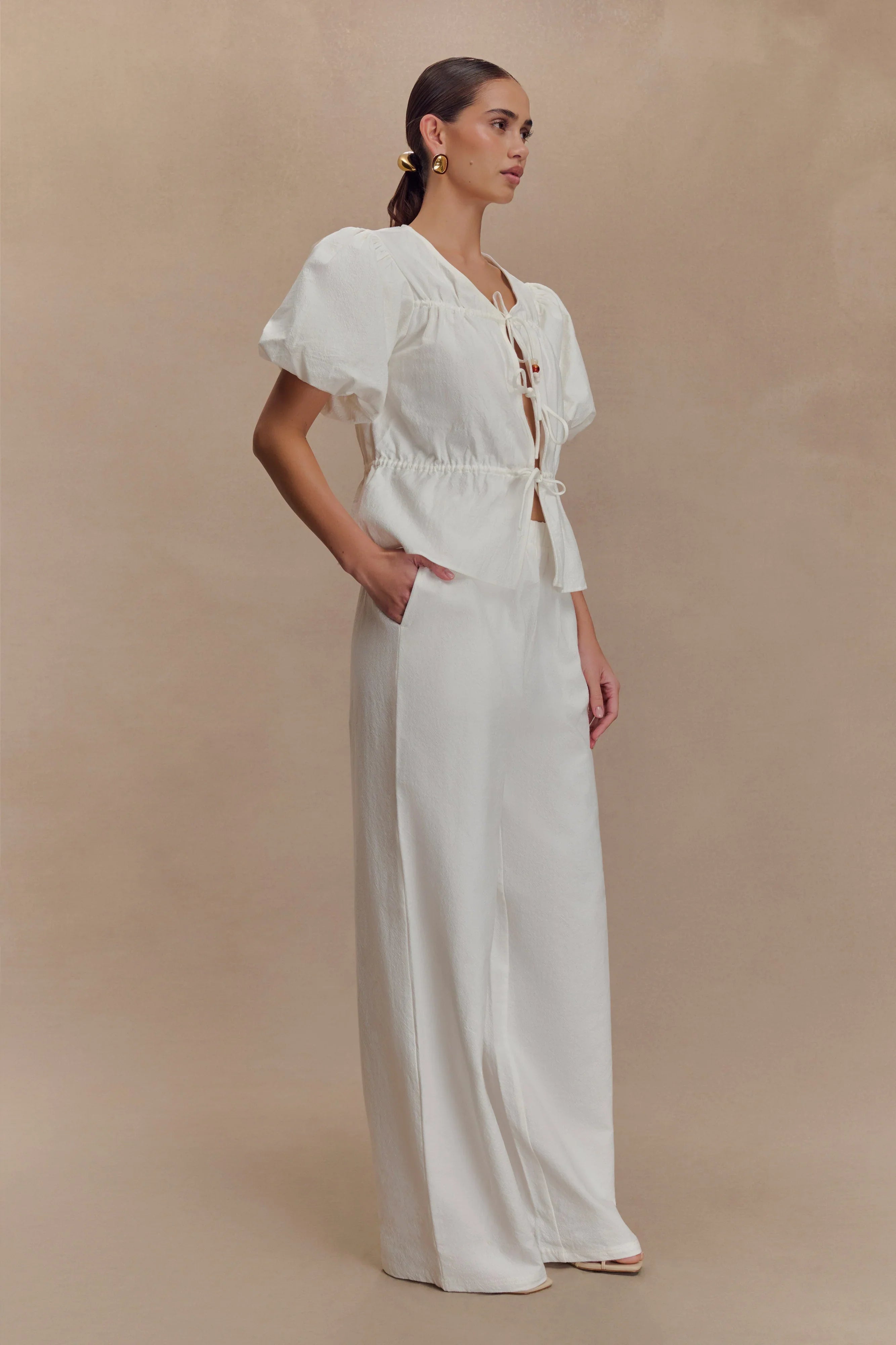 Emilie Puff Sleeve Cotton Top White