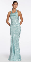 Drape Neck Tie Back Jacquard Column Dress