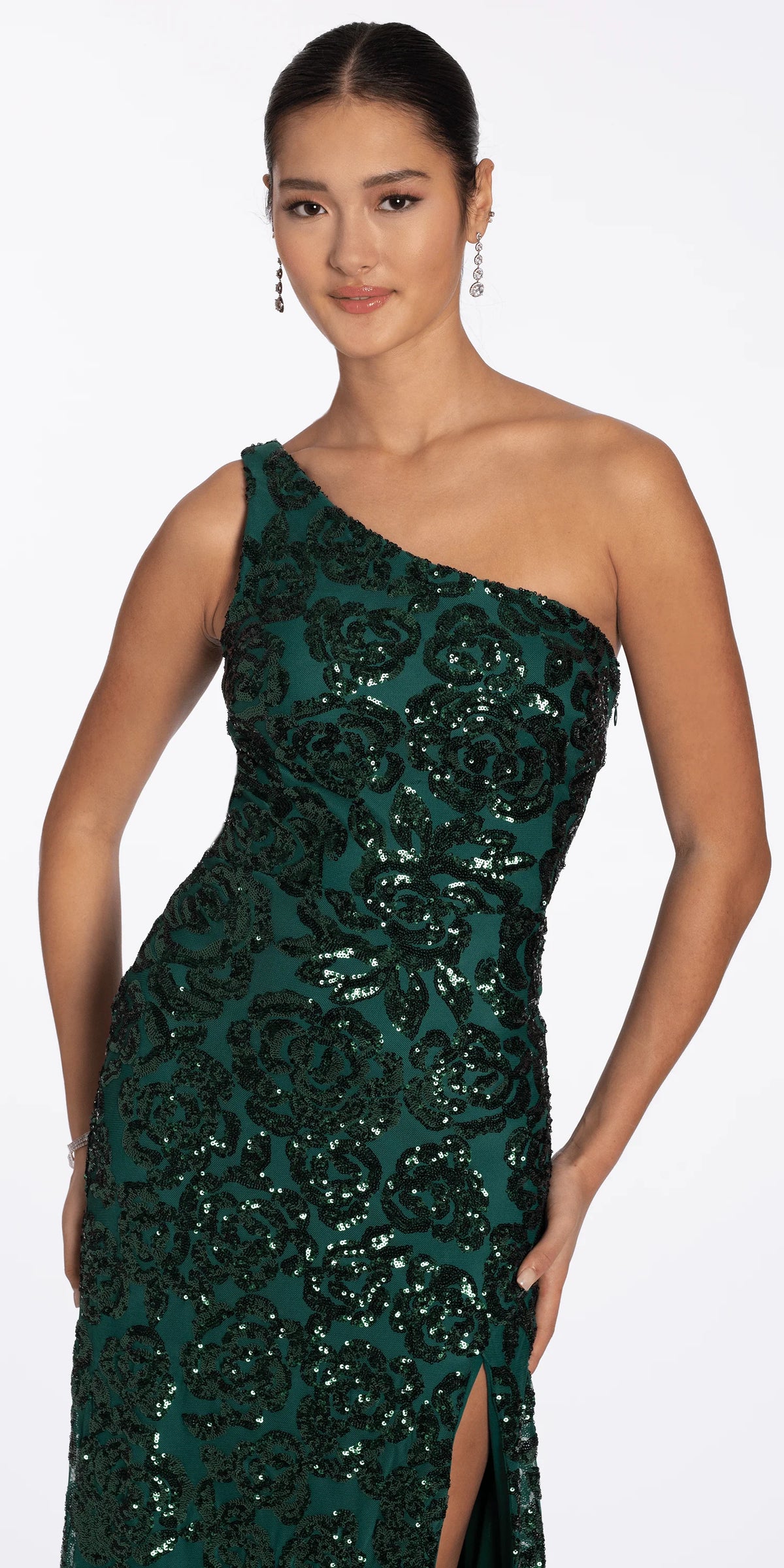 Sequin One Shoulder Lace Up Back Column Dress