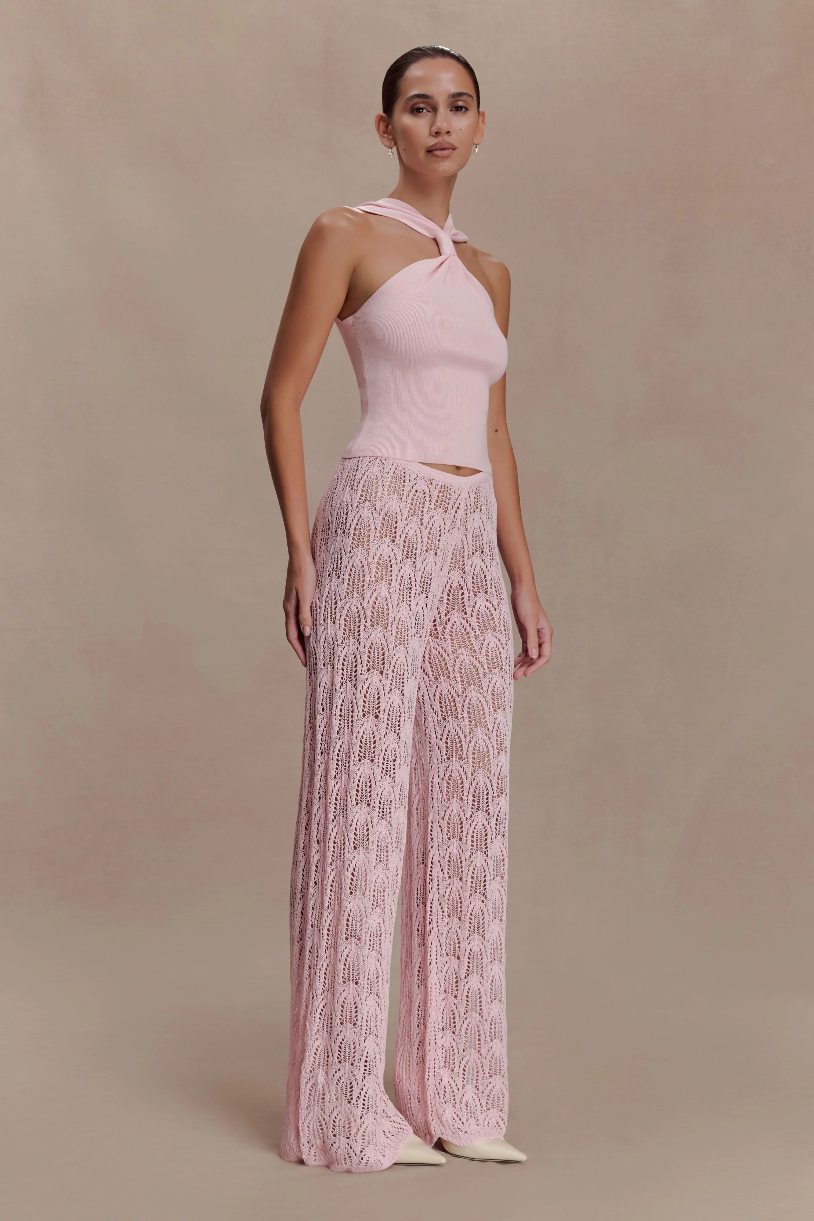 Angelika Twist Front Knit Top Baby Pink