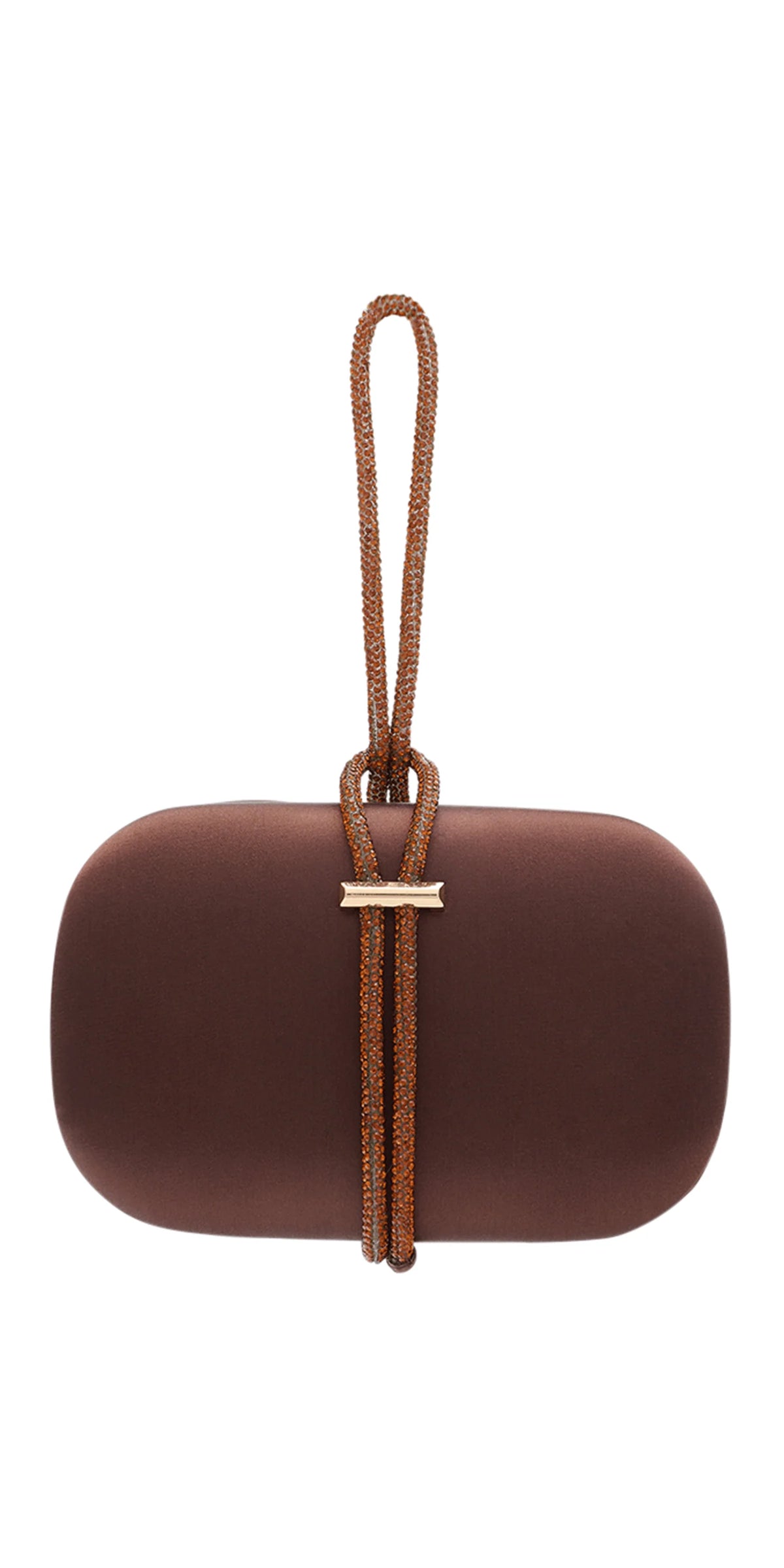 Satin Oval Box Handbag with Rhinestone Hand Strap