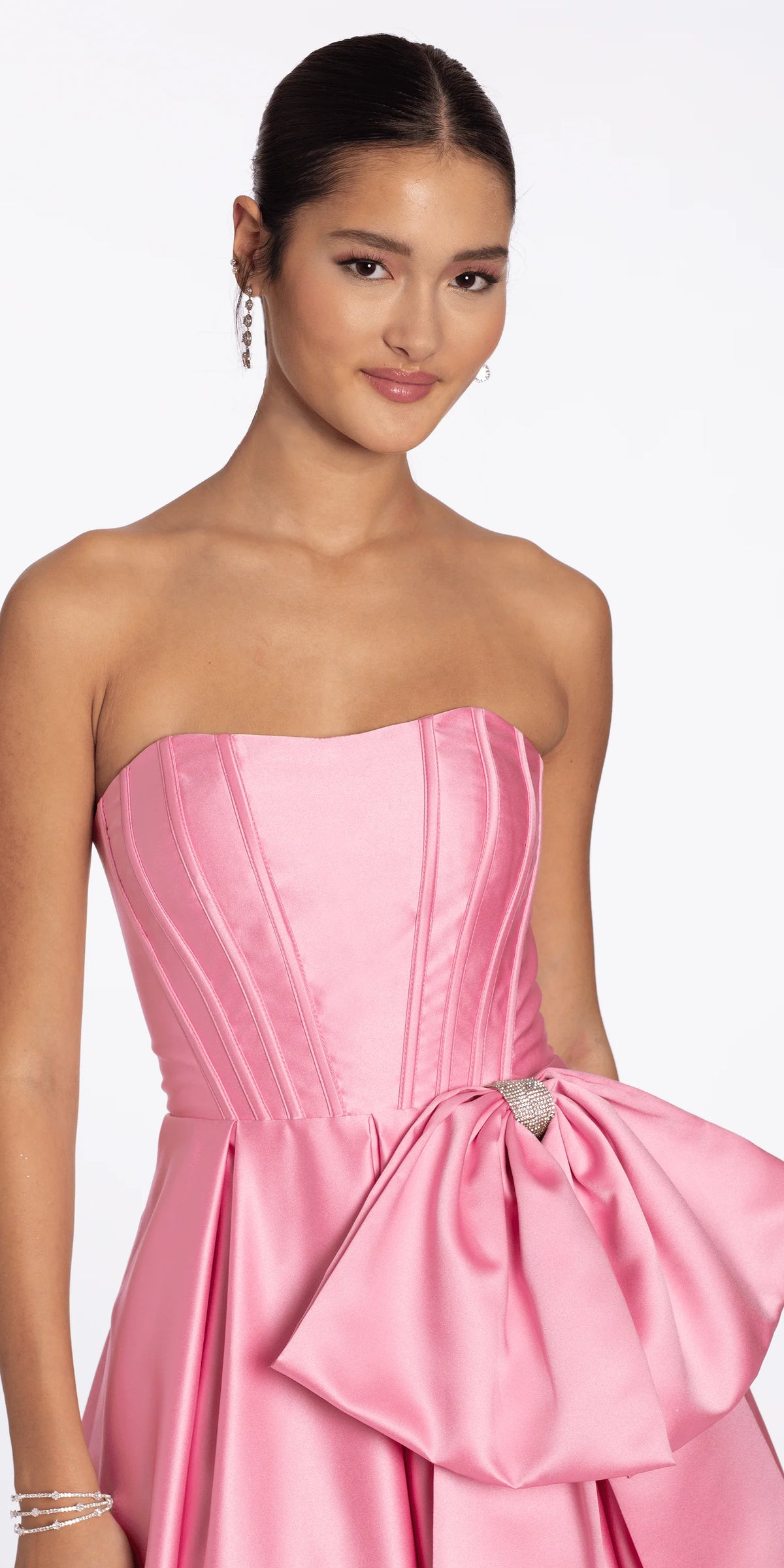 Strapless Satin Corset Ballgown with Side Bow