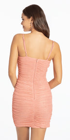 Bodycon Foil Ruched Dress with Adjustable Shoulder Straps
