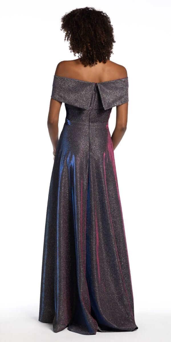 Off The Shoulder Surplice Two Tone Metallic Dress