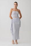 Jaytee Knit Maxi Skirt With Fringe Tie Sky Blue