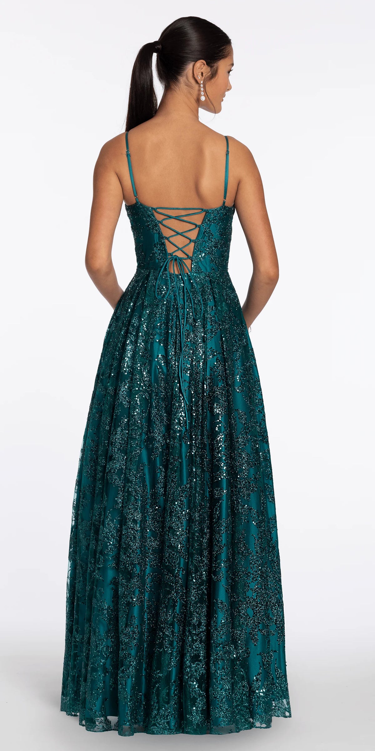 Glitter Mesh Sweetheart Corset Ballgown with Pockets