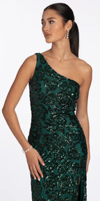 Sequin One Shoulder Lace Up Back Column Dress