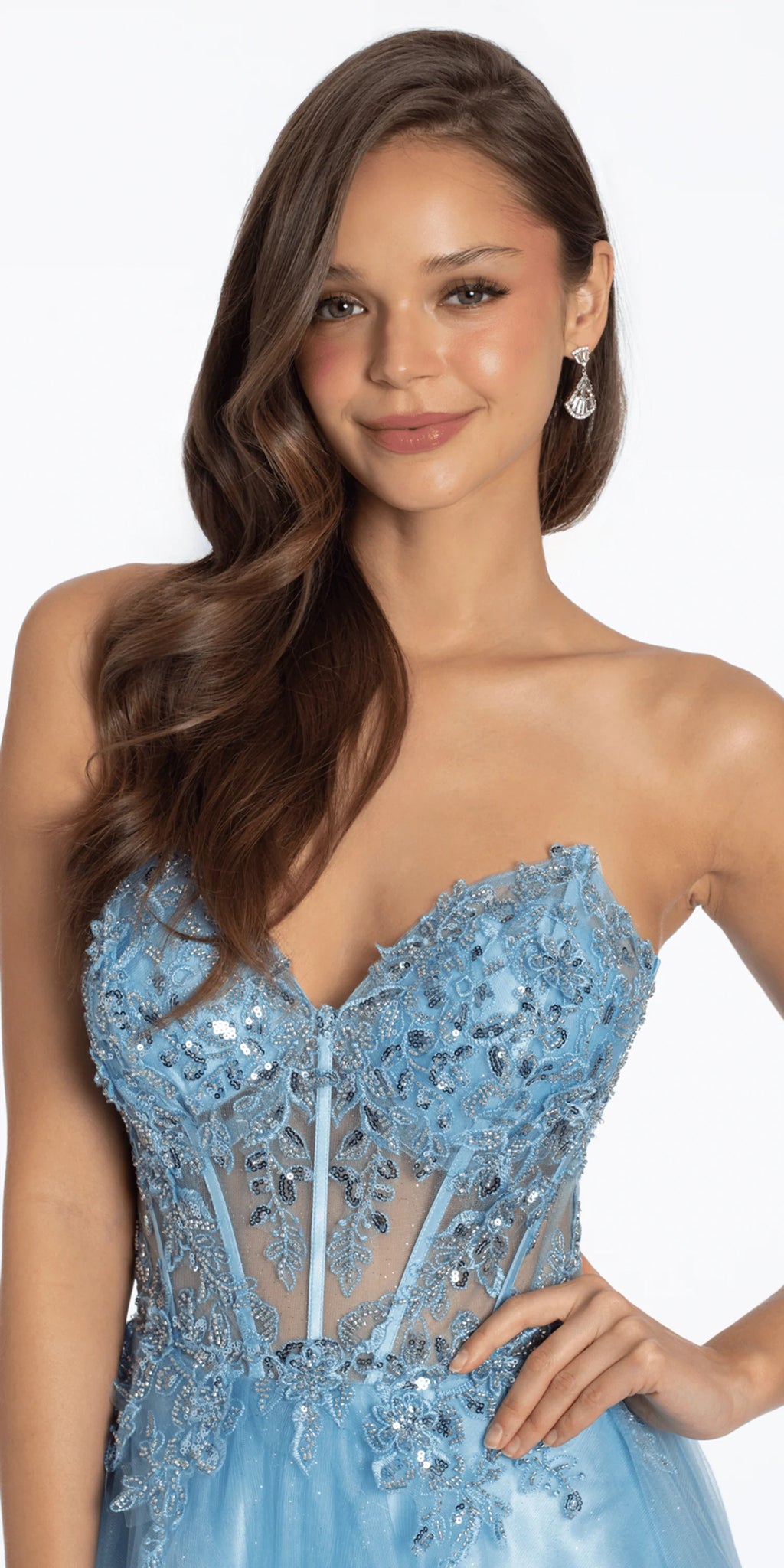Strapless Sweetheart Glitter Tulle Corset Ballgown
