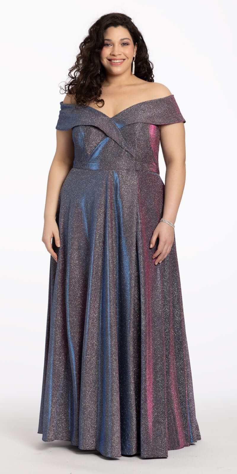 Off The Shoulder Surplice Two Tone Metallic Dress