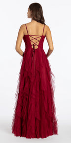 Lace Up Back Glitter Mesh Corset A Line Dress with Tendrils