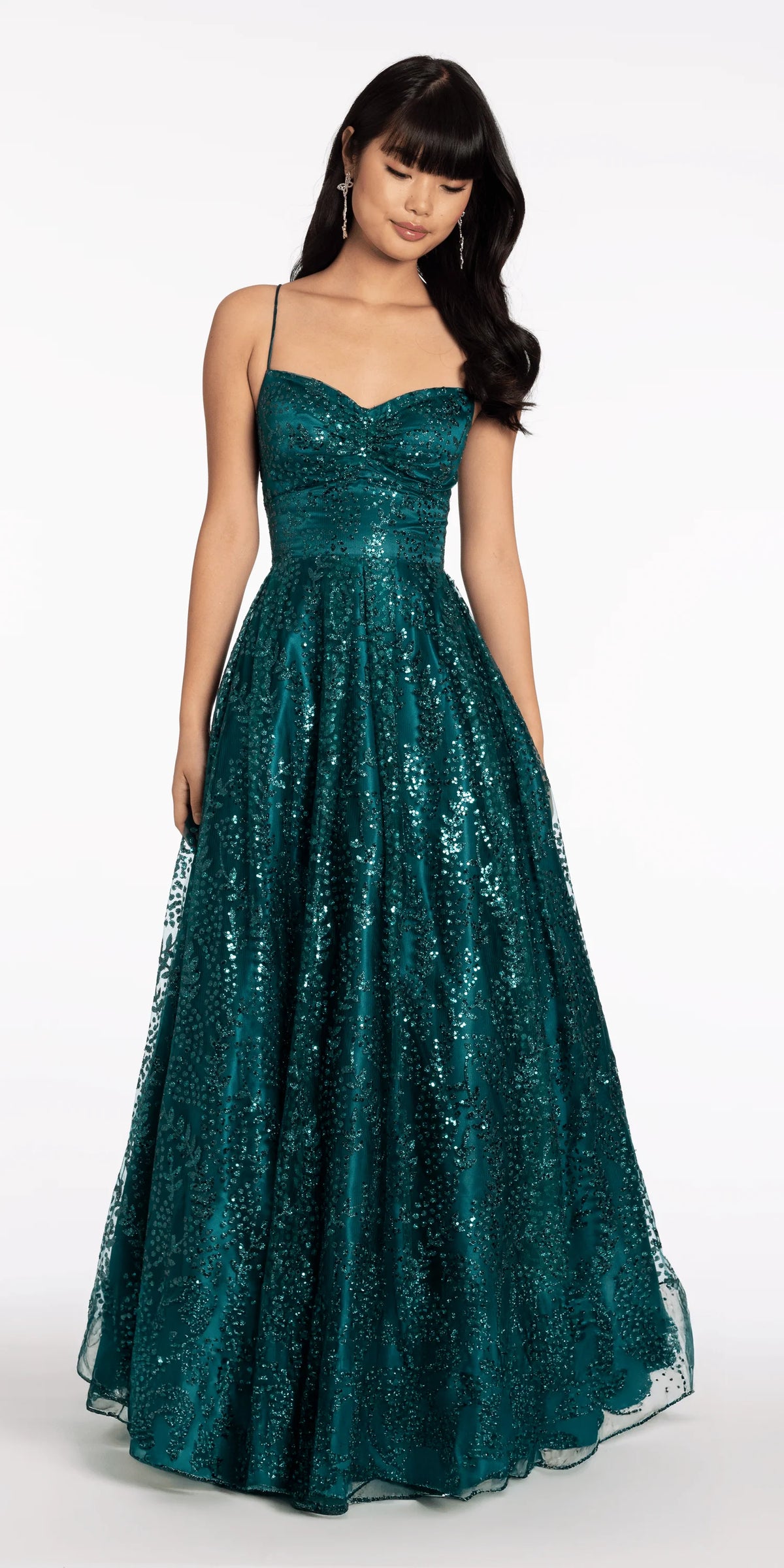 Glitter Mesh Sweetheart Lace Up Back Ballgown