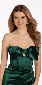 Bow Front Corset Satin Bodycon Dress