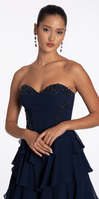 Strapless Beaded Chiffon Corset Tiered Ballgown