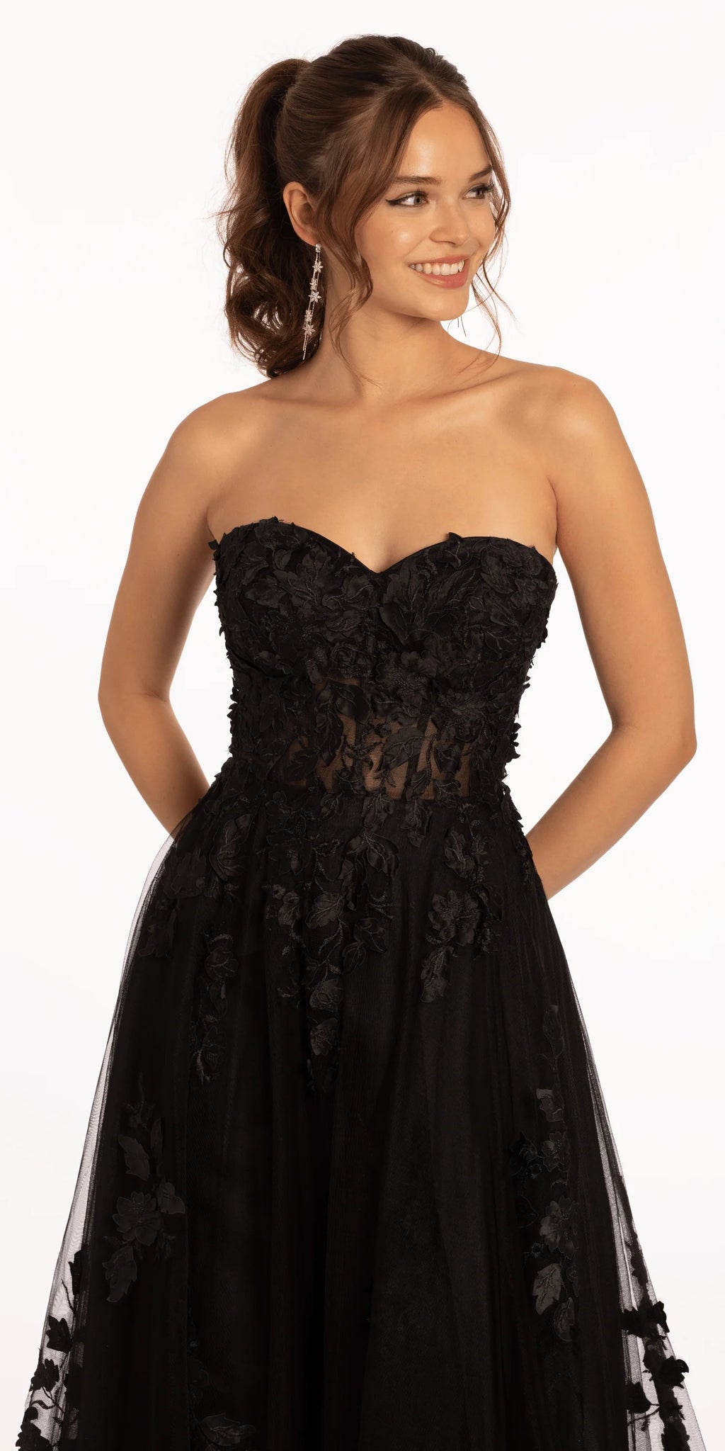 Floral Mesh Applique Corset A Line Dress