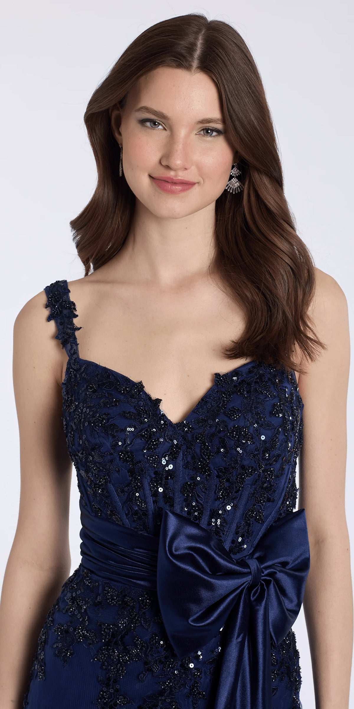 Tulle Sequin Embellished Corset Column Corset Column Dress with Satin Bow