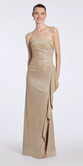 Strapless Cuff Glitter Knit Column Dress with Side Cascade