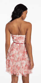 Strapless Floral Mesh Tiered Fit and Flare Dress