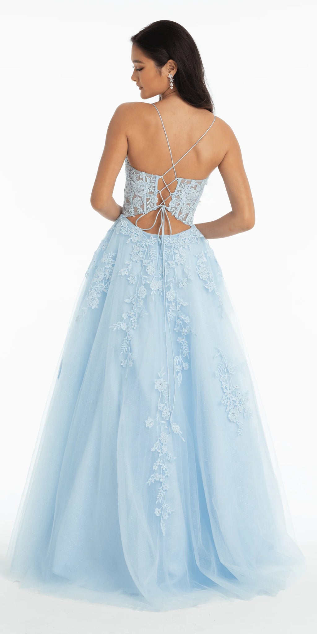Scoop Neck Embroidered Glitter Tulle Corset Ballgown