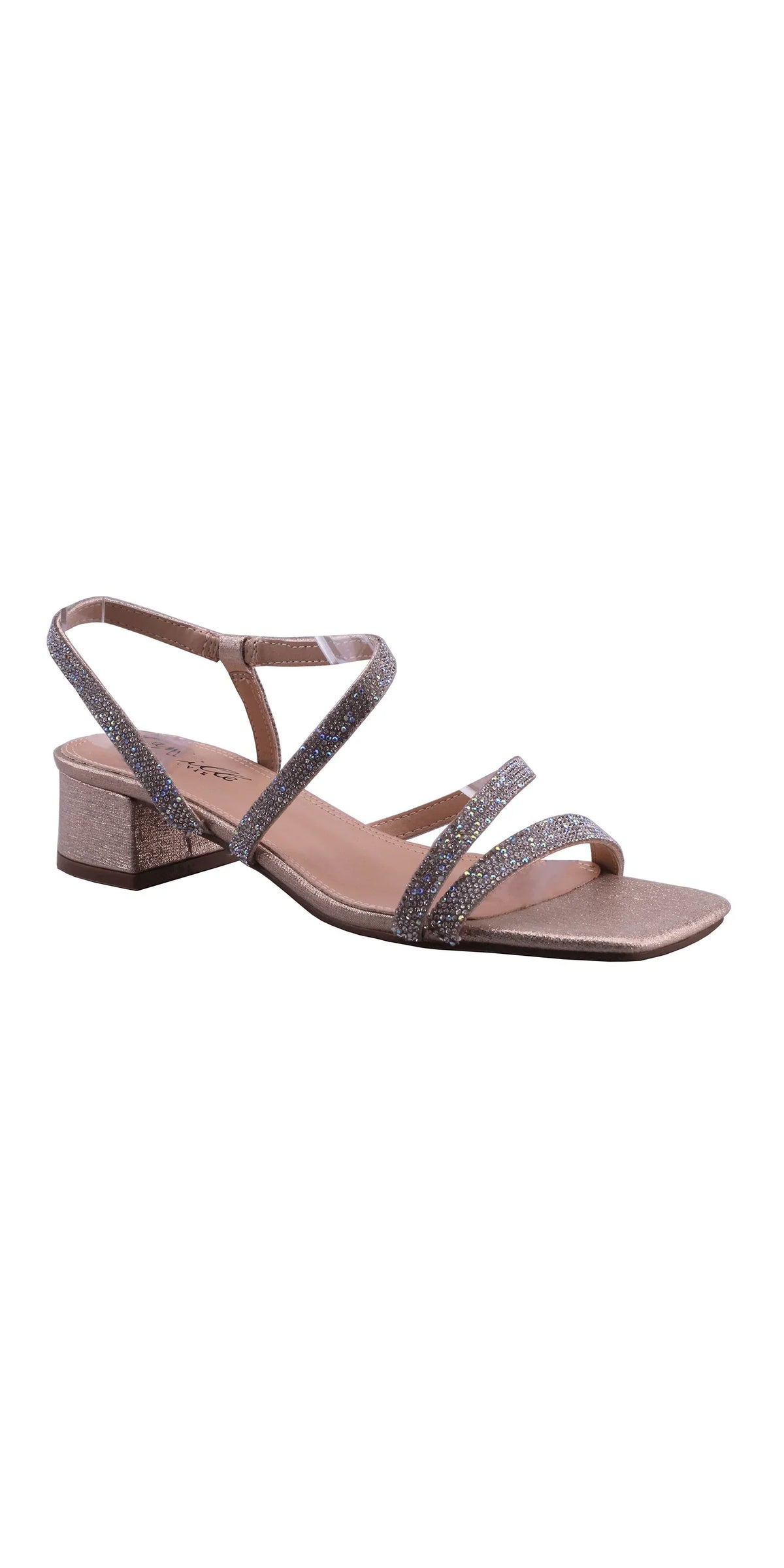 Cynthia 1 W Strappy Rhinestone Low Chunky Heel Sandal
