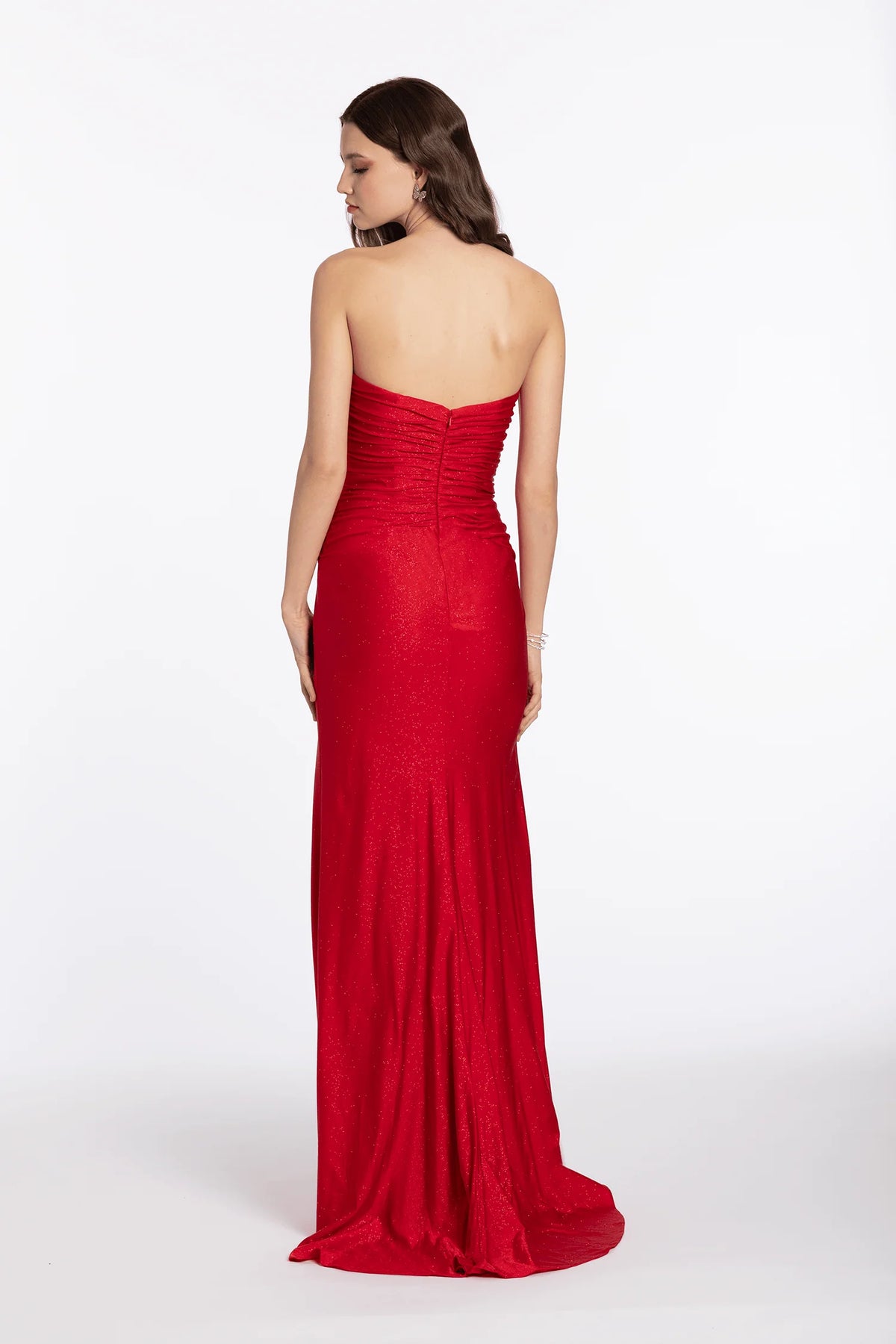 Glitter Knit Strapless Triple Bow Peek a Boo Column Dress