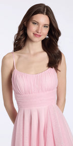 Glitter Mesh Scoop Neck Asymmetric High Low Dress