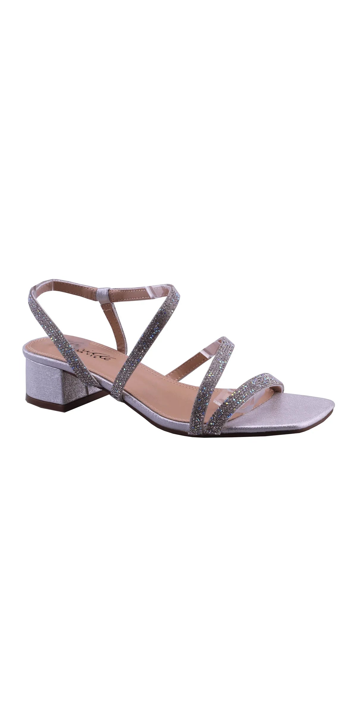 Cynthia 1 W Strappy Rhinestone Low Chunky Heel Sandal