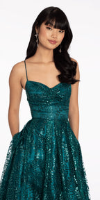 Glitter Mesh Sweetheart Lace Up Back Ballgown