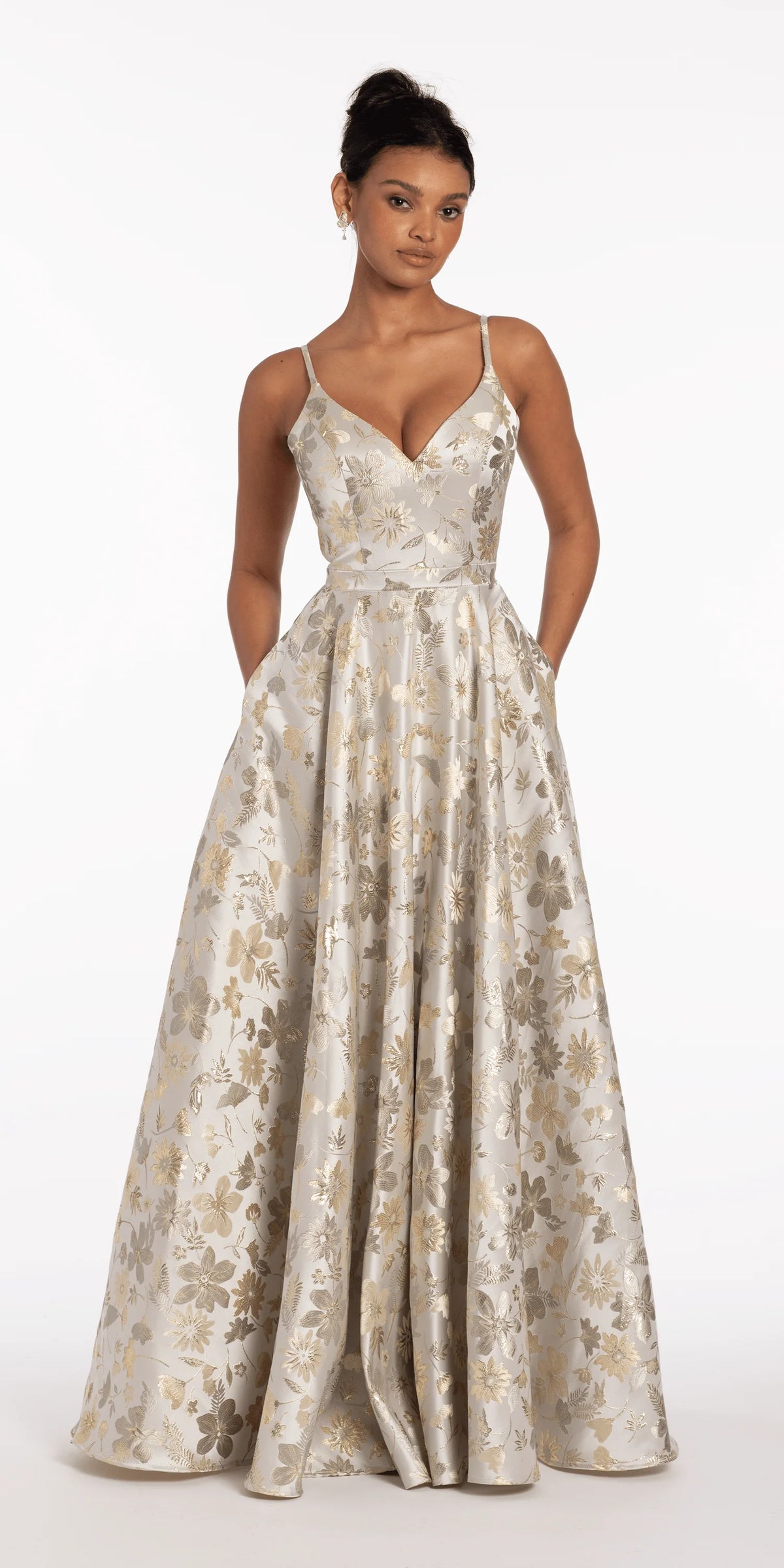 Sweetheart Floral Jacquard A Line Lace Up Back Dress
