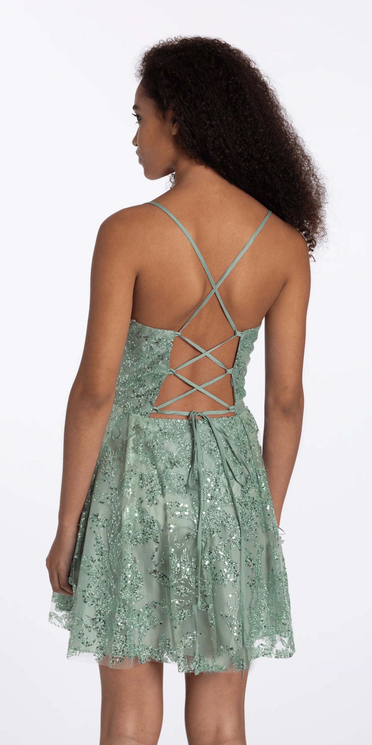 Sequin Glitter Mesh Pinched Sweetheart Fit and Flare Dress