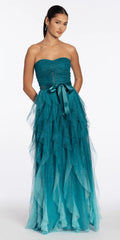 Strapless Glitter Mesh Ombre A Line Dress with Tendrils