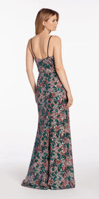 Plunge Sequin Patchwork Column Dress