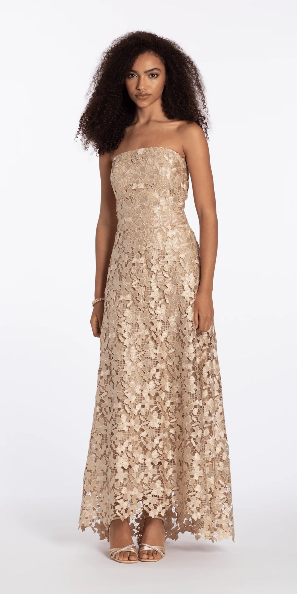 Strapless Open Lace A Line Dress with Train