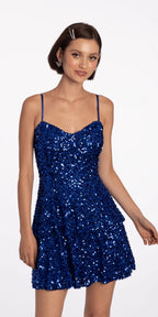 Two Tier Sequin Tie Back Keyhole Fit and Flare Dress