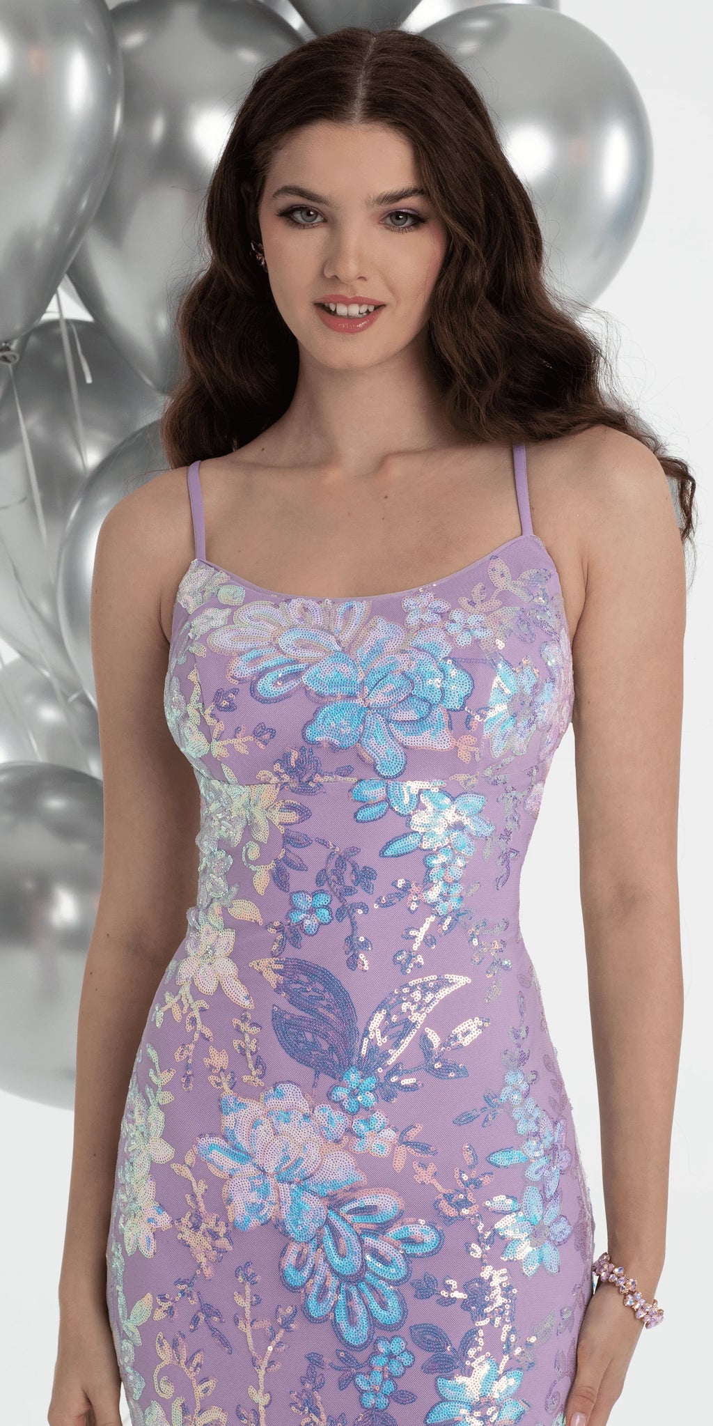 Double Clasp Back Floral Sequin Mermaid Dress