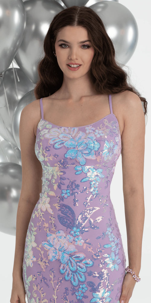 Double Clasp Back Floral Sequin Mermaid Dress