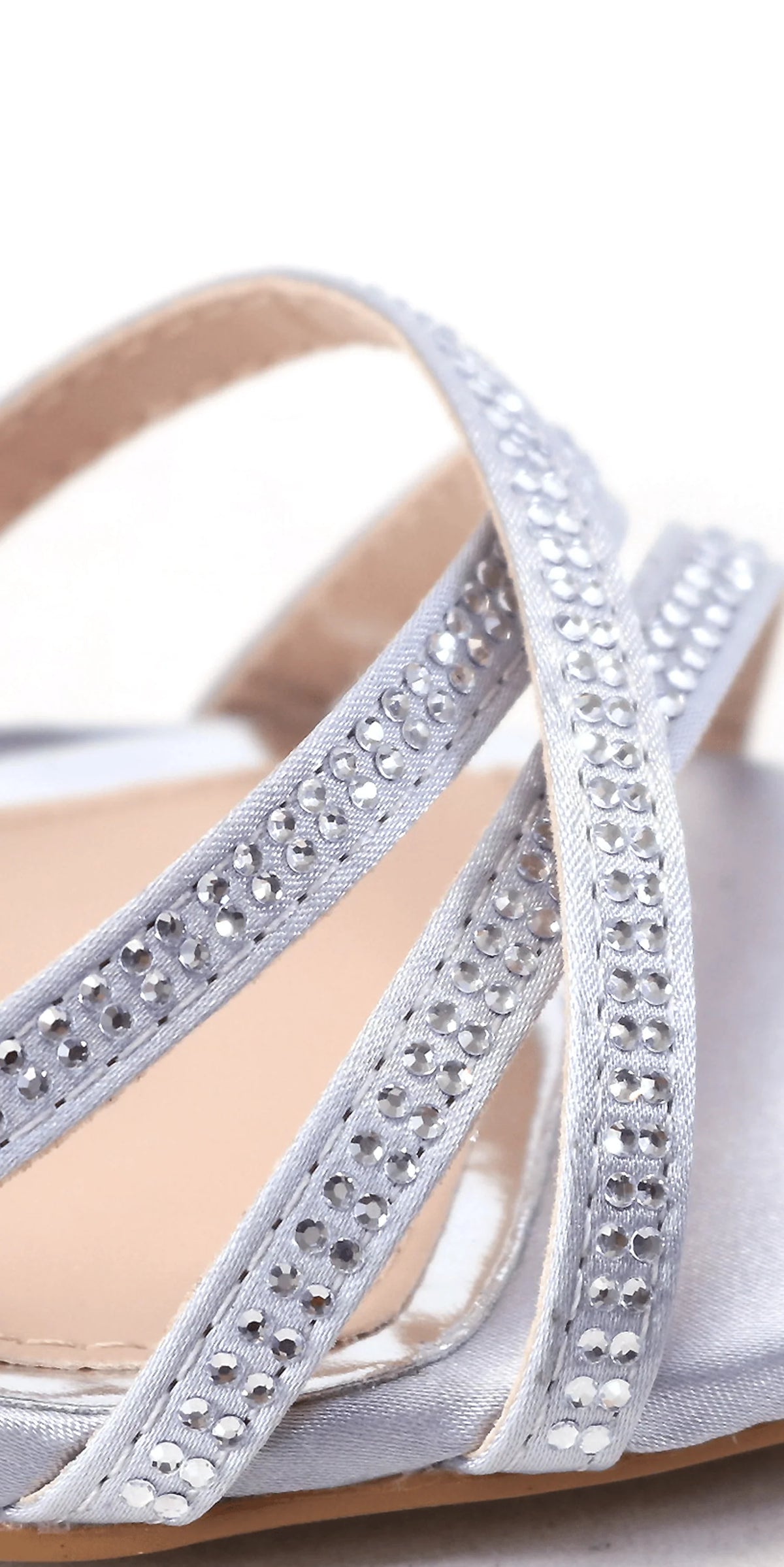 Satin Rhinestone Cris Cross Ankle Strap Square Heel Sandal