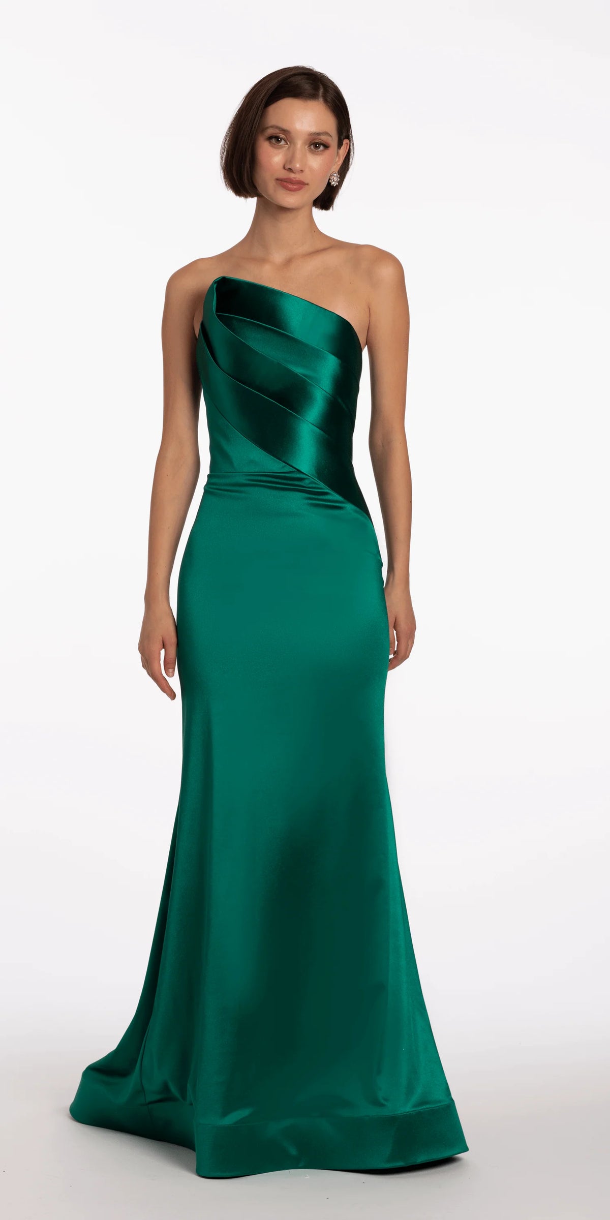Satin Pleated Strapless Trumpet Dress with Sweep Train