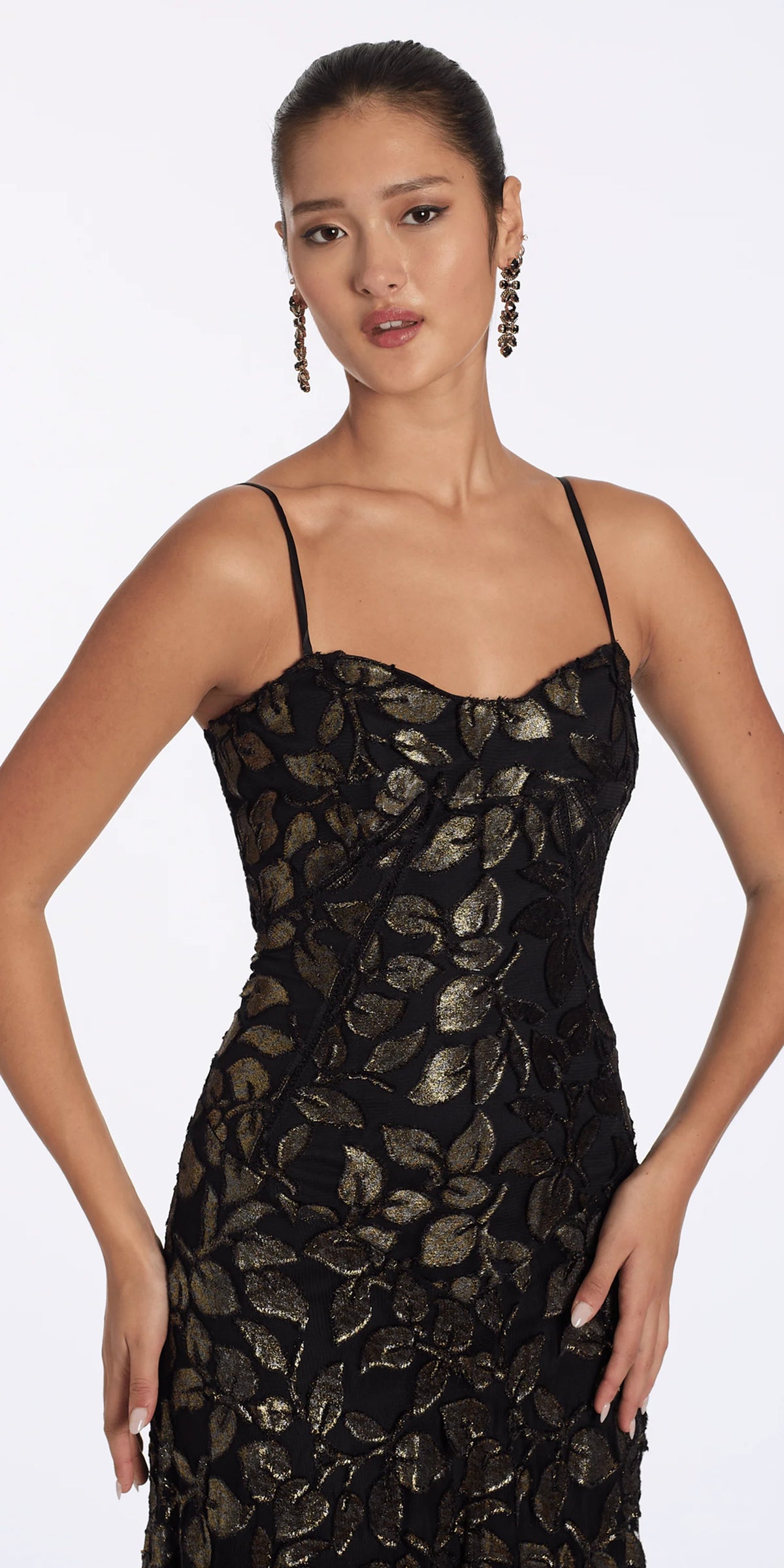 Mesh Foil Burnout Dress with Basque Waist