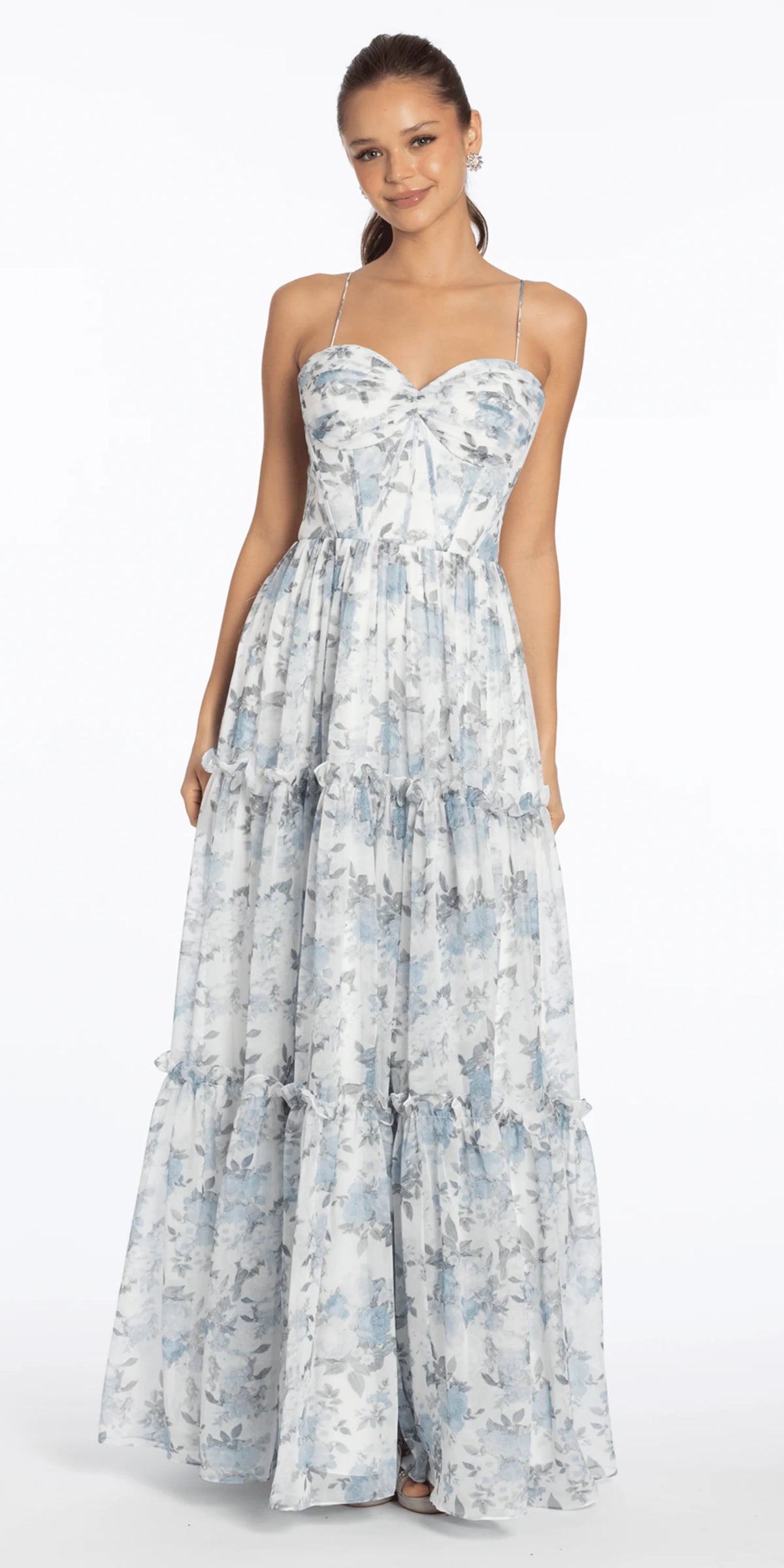 Sweetheart Chiffon Floral Print Corset Boho A Line Dress