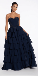 Strapless Beaded Chiffon Corset Tiered Ballgown