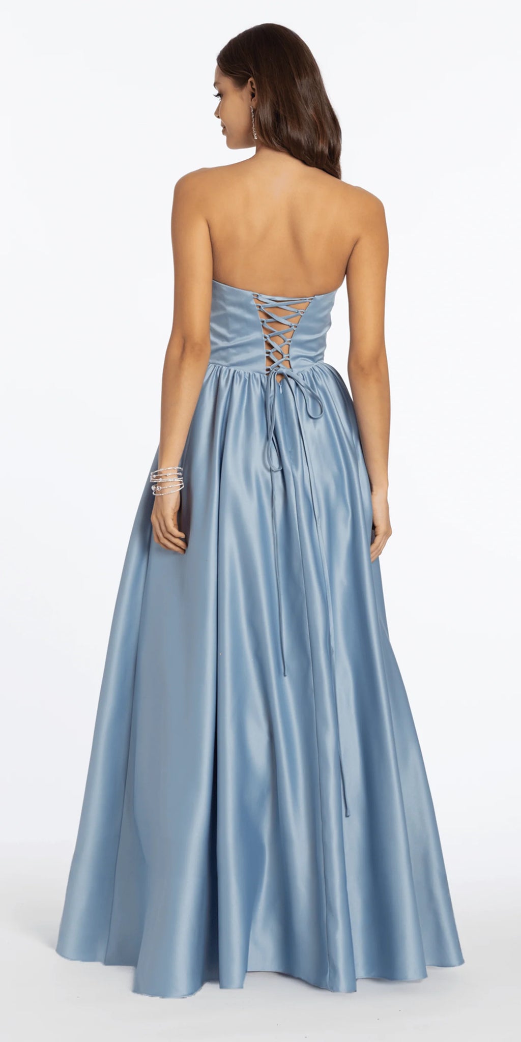 Strapless Satin Cowl Corset Lace Up Back Ballgown
