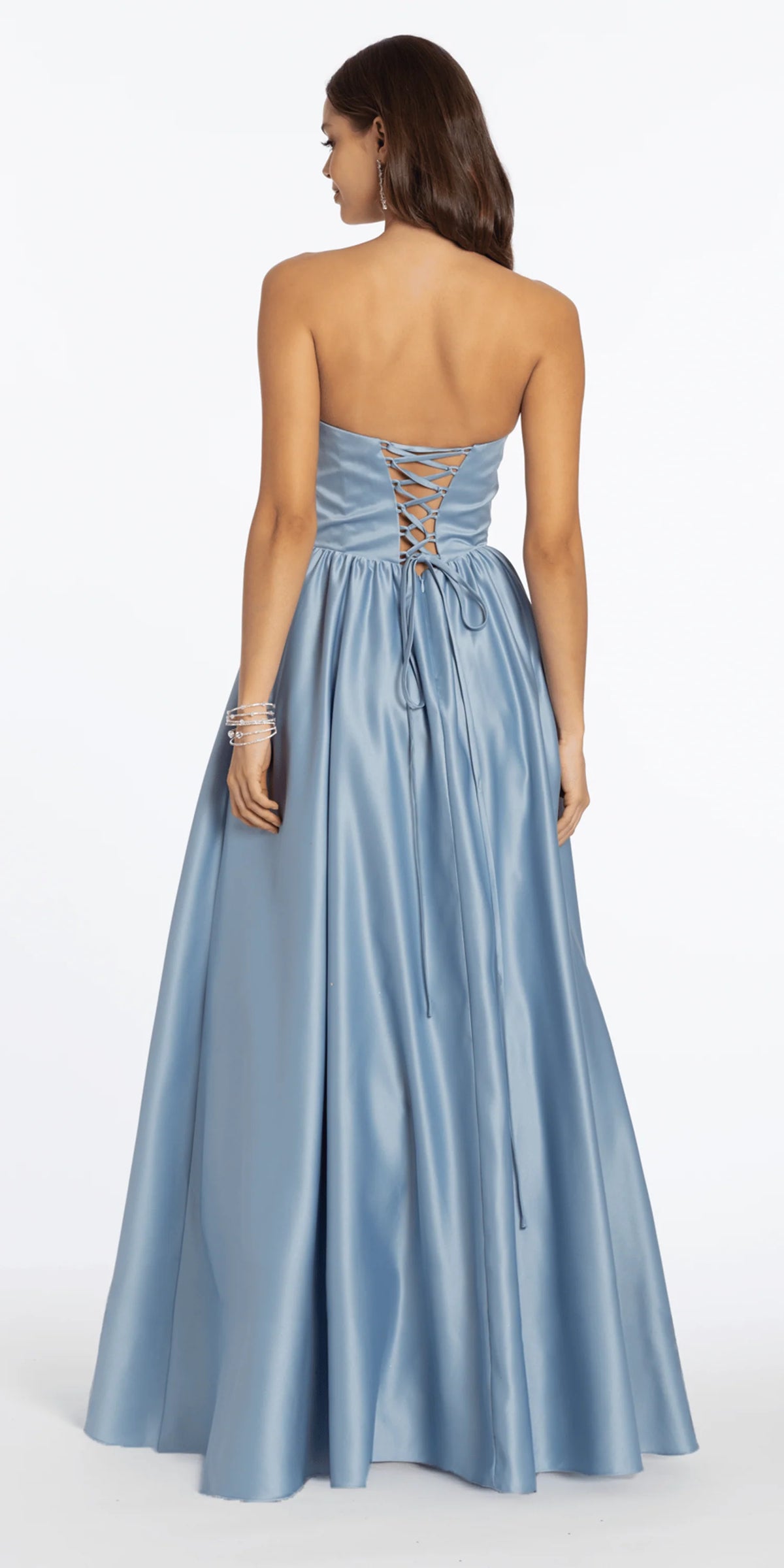 Strapless Satin Cowl Corset Lace Up Back Ballgown