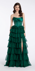 Satin Drape Embellished Corset A Line Dress with Chiffon Tiers