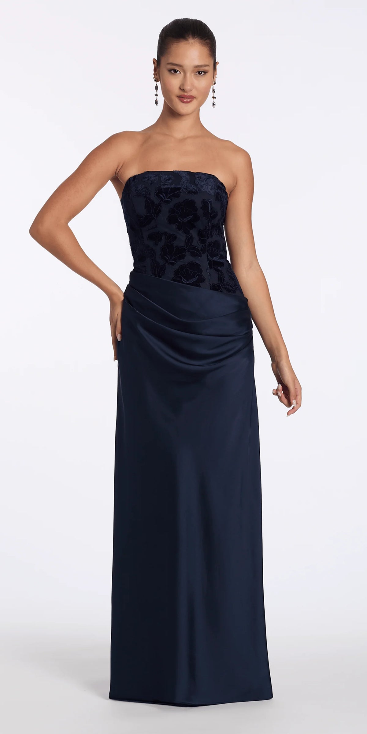 Square Neck Velvet Illusion Corset Satin Column Dress