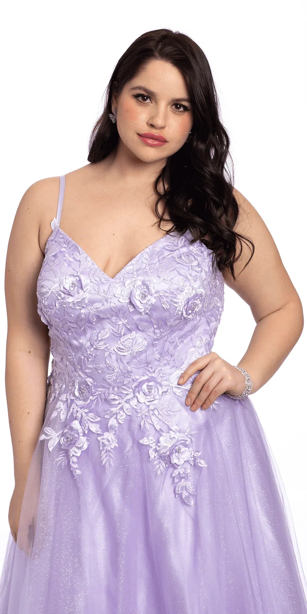Tulle Lace Up Back Ballgown with 3D Appliques