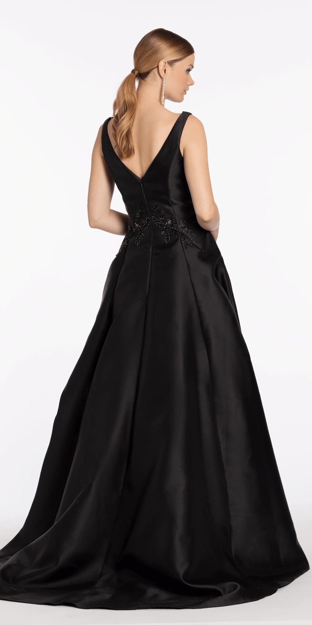 Mikado Embellished Bateau Neck A Line Dress with Pockets